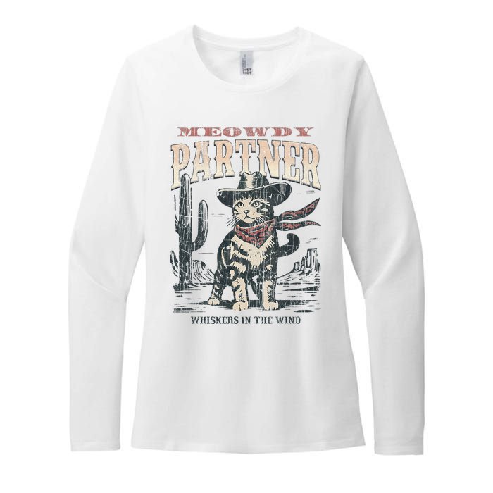 Meowdy Partner Cowboy Cat Vintage Womens CVC Long Sleeve Shirt