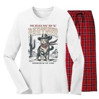 Meowdy Partner Cowboy Cat Vintage Women's Long Sleeve Flannel Pajama Set 