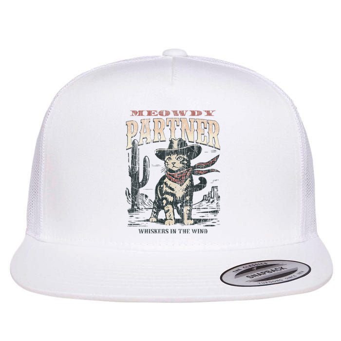 Meowdy Partner Cowboy Cat Vintage Flat Bill Trucker Hat