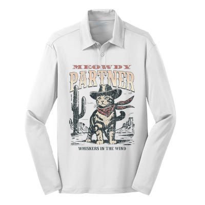 Meowdy Partner Cowboy Cat Vintage Silk Touch Performance Long Sleeve Polo