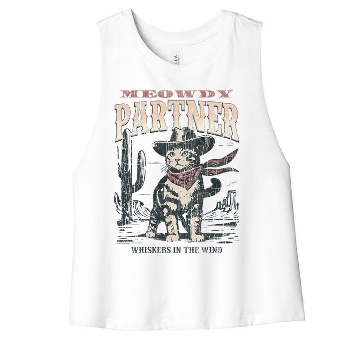 Meowdy Partner Cowboy Cat Vintage Women's Racerback Cropped Tank