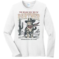 Meowdy Partner Cowboy Cat Vintage Ladies Long Sleeve Shirt