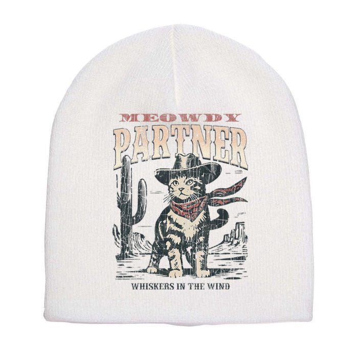 Meowdy Partner Cowboy Cat Vintage Short Acrylic Beanie