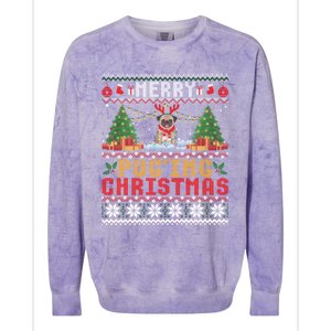 Merry Pugging Christmas Santa Claus Pug Dog Xmas Tree Lights Gift Colorblast Crewneck Sweatshirt