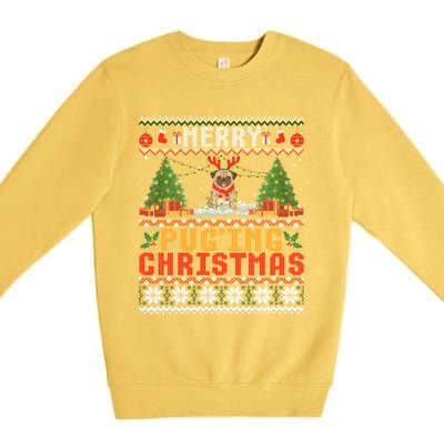 Merry Pugging Christmas Santa Claus Pug Dog Xmas Tree Lights Gift Premium Crewneck Sweatshirt