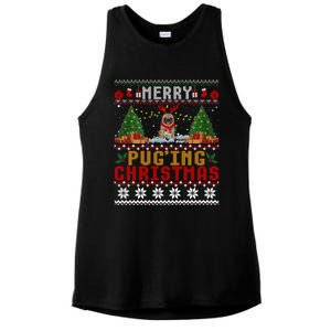 Merry Pugging Christmas Santa Claus Pug Dog Xmas Tree Lights Gift Ladies PosiCharge Tri-Blend Wicking Tank