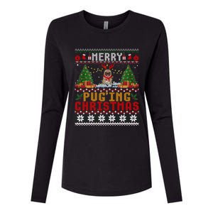 Merry Pugging Christmas Santa Claus Pug Dog Xmas Tree Lights Gift Womens Cotton Relaxed Long Sleeve T-Shirt