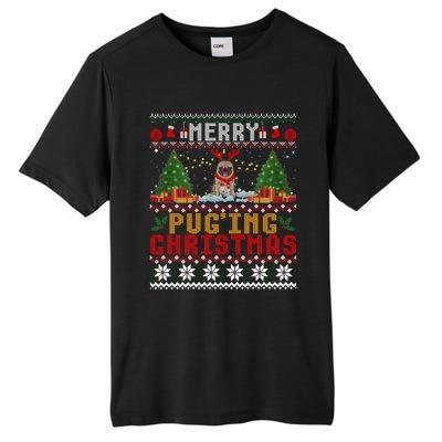 Merry Pugging Christmas Santa Claus Pug Dog Xmas Tree Lights Gift Tall Fusion ChromaSoft Performance T-Shirt