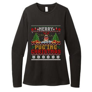 Merry Pugging Christmas Santa Claus Pug Dog Xmas Tree Lights Gift Womens CVC Long Sleeve Shirt