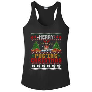 Merry Pugging Christmas Santa Claus Pug Dog Xmas Tree Lights Gift Ladies PosiCharge Competitor Racerback Tank