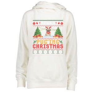 Merry Pugging Christmas Santa Claus Pug Dog Xmas Tree Lights Gift Womens Funnel Neck Pullover Hood