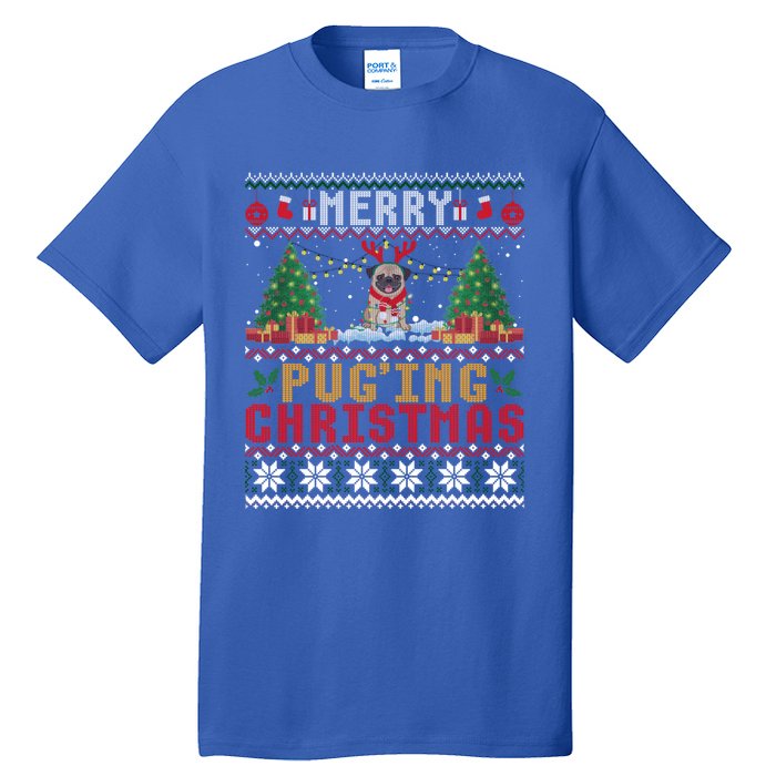 Merry Pugging Christmas Santa Claus Pug Dog Xmas Tree Lights Gift Tall T-Shirt