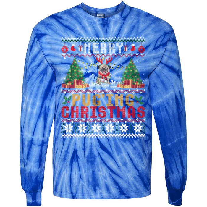 Merry Pugging Christmas Santa Claus Pug Dog Xmas Tree Lights Gift Tie-Dye Long Sleeve Shirt