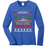 Merry Pugging Christmas Santa Claus Pug Dog Xmas Tree Lights Gift Ladies Long Sleeve Shirt