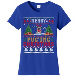 Merry Pugging Christmas Santa Claus Pug Dog Xmas Tree Lights Gift Women's T-Shirt