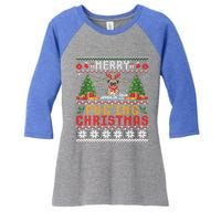 Merry Pugging Christmas Santa Claus Pug Dog Xmas Tree Lights Gift Women's Tri-Blend 3/4-Sleeve Raglan Shirt