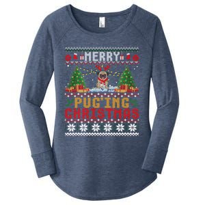 Merry Pugging Christmas Santa Claus Pug Dog Xmas Tree Lights Gift Women's Perfect Tri Tunic Long Sleeve Shirt