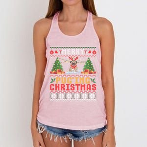 Merry Pugging Christmas Santa Claus Pug Dog Xmas Tree Lights Gift Women's Knotted Racerback Tank