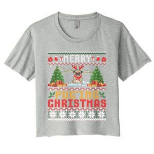 Merry Pugging Christmas Santa Claus Pug Dog Xmas Tree Lights Gift Women's Crop Top Tee