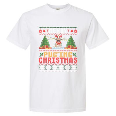 Merry Pugging Christmas Santa Claus Pug Dog Xmas Tree Lights Gift Garment-Dyed Heavyweight T-Shirt