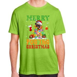 Merry Pugging Christmas Santa Claus Pug Dog Xmas Tree Lights Gift Adult ChromaSoft Performance T-Shirt