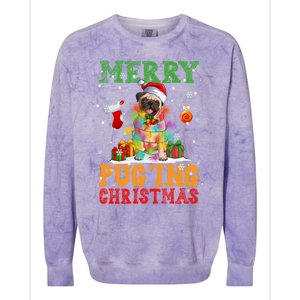 Merry Pugging Christmas Santa Claus Pug Dog Xmas Tree Lights Gift Colorblast Crewneck Sweatshirt