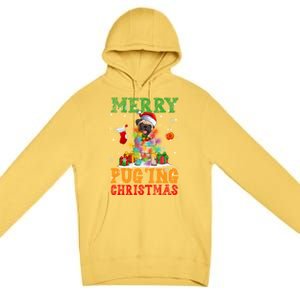 Merry Pugging Christmas Santa Claus Pug Dog Xmas Tree Lights Gift Premium Pullover Hoodie