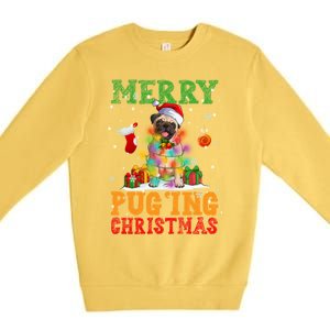 Merry Pugging Christmas Santa Claus Pug Dog Xmas Tree Lights Gift Premium Crewneck Sweatshirt