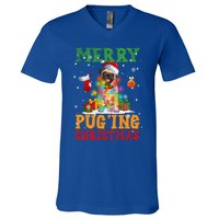 Merry Pugging Christmas Santa Claus Pug Dog Xmas Tree Lights Gift V-Neck T-Shirt