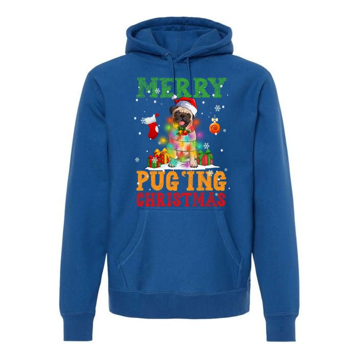 Merry Pugging Christmas Santa Claus Pug Dog Xmas Tree Lights Gift Premium Hoodie