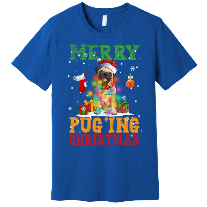 Merry Pugging Christmas Santa Claus Pug Dog Xmas Tree Lights Gift Premium T-Shirt