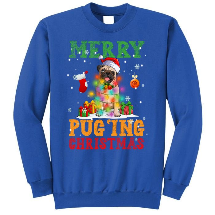 Merry Pugging Christmas Santa Claus Pug Dog Xmas Tree Lights Gift Tall Sweatshirt