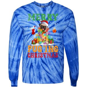 Merry Pugging Christmas Santa Claus Pug Dog Xmas Tree Lights Gift Tie-Dye Long Sleeve Shirt