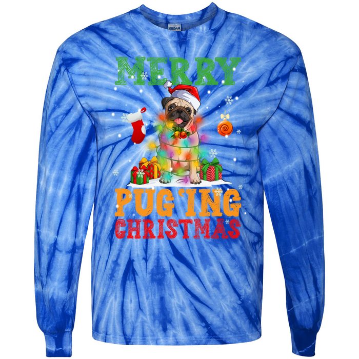 Merry Pugging Christmas Santa Claus Pug Dog Xmas Tree Lights Gift Tie-Dye Long Sleeve Shirt