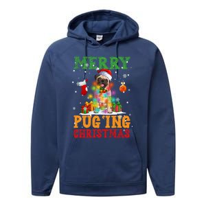 Merry Pugging Christmas Santa Claus Pug Dog Xmas Tree Lights Gift Performance Fleece Hoodie