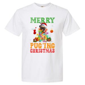 Merry Pugging Christmas Santa Claus Pug Dog Xmas Tree Lights Gift Garment-Dyed Heavyweight T-Shirt