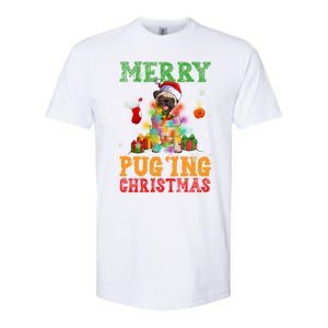 Merry Pugging Christmas Santa Claus Pug Dog Xmas Tree Lights Gift Softstyle CVC T-Shirt