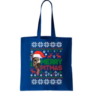 Merry Pitmas Christmas Pitbull Ugly Style Cute Gift Tote Bag