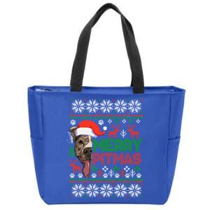 Merry Pitmas Christmas Pitbull Ugly Style Cute Gift Zip Tote Bag