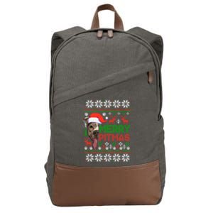 Merry Pitmas Christmas Pitbull Ugly Style Cute Gift Cotton Canvas Backpack