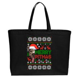 Merry Pitmas Christmas Pitbull Ugly Style Cute Gift Cotton Canvas Jumbo Tote