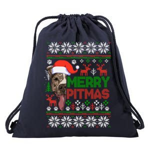 Merry Pitmas Christmas Pitbull Ugly Style Cute Gift Drawstring Bag