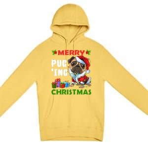 Merry PugIng Christmas Santa Pug Dog Christmas Tree Lights Gift Premium Pullover Hoodie