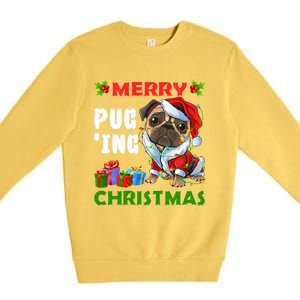 Merry PugIng Christmas Santa Pug Dog Christmas Tree Lights Gift Premium Crewneck Sweatshirt