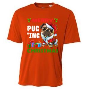 Merry PugIng Christmas Santa Pug Dog Christmas Tree Lights Gift Cooling Performance Crew T-Shirt