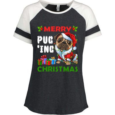 Merry PugIng Christmas Santa Pug Dog Christmas Tree Lights Gift Enza Ladies Jersey Colorblock Tee