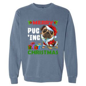 Merry PugIng Christmas Santa Pug Dog Christmas Tree Lights Gift Garment-Dyed Sweatshirt