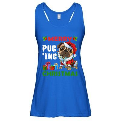 Merry PugIng Christmas Santa Pug Dog Christmas Tree Lights Gift Ladies Essential Flowy Tank