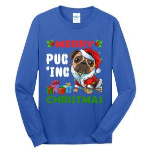 Merry PugIng Christmas Santa Pug Dog Christmas Tree Lights Gift Tall Long Sleeve T-Shirt