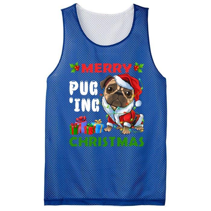 Merry PugIng Christmas Santa Pug Dog Christmas Tree Lights Gift Mesh Reversible Basketball Jersey Tank